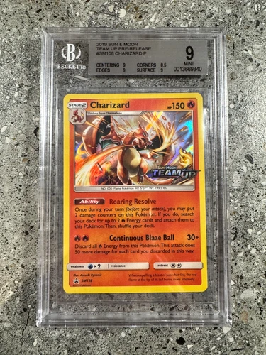 Pokemon TCG Cards Charizard SM158 Team Up Prerelease Promo Holo BGS 9 MINT