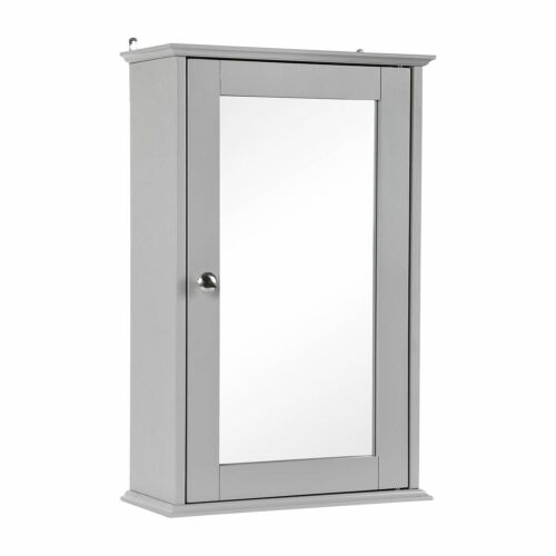 Grey Wooden Single Mirror Door Indoor Wall Mountable Bathroom Cabinet Shelf New - Picture 2 of 7
