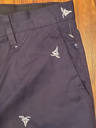 Claiborne Chino Pants Navy Blue w/ White Embroidered Sailboats Mens 33 x 31 NWOT - Picture 7 of 19