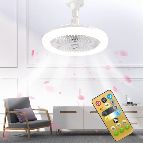 Ventilatore Da Soffitto Con Luce E Telecomando, E27 Lampadario LED Soffitto Con - Foto 11 di 12