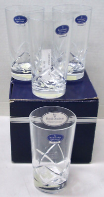 4 New Royal Doulton Crystal 12oz. Highballl Glasses W/Box & Tags