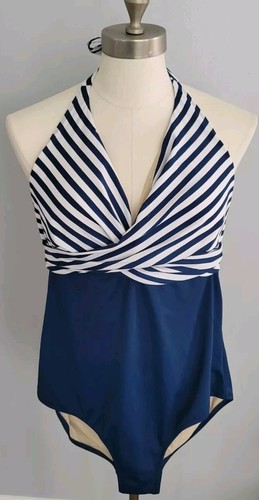 NWT Swimsuits for All Multi Cup Size 18 Halter Swim Tummy Control Faux Wrap Top
