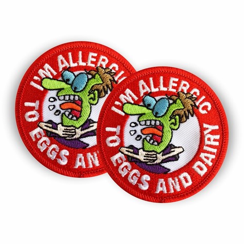 Egg & Dairy Allergy Pin Badges Also Sewon Patches & Stickers Allergic Eggs/Dairy - Foto 5 di 14