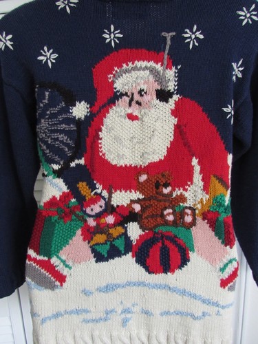 Signature by Northern Isles Hand Knit Biking Santa Claus Sweater Size Small - Picture 6 of 6