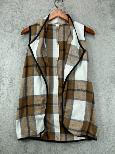 SheIn Girls 10 Flannel Vest Top Brown Nova Check Plaid Open Cardigan 