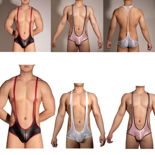 Men's Shiny Swimsuit Skin-Tight Garment Leotard Buttoned Underwear One-Piece - Picture 3 of 26