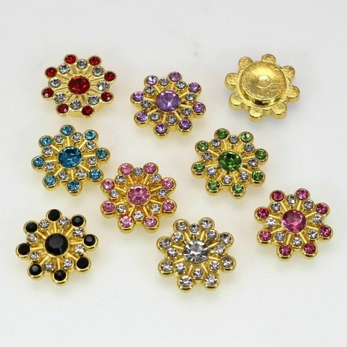 50 Gold Flatback Flower Crystal Rhinestone Rivets Studs 14mm for DIY Bags Shoes - Picture 2 of 7