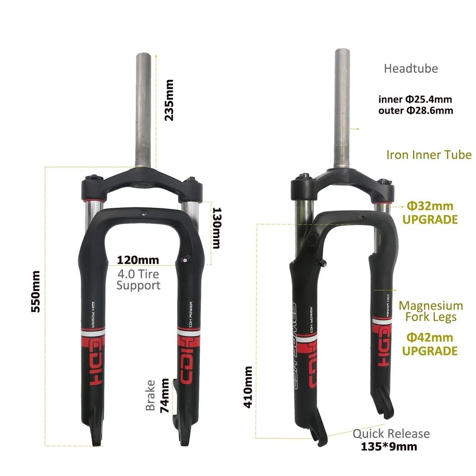 26'' *4.0" Bike Fat tire Suspension Fork w/ headset & Wheel set 135mm*190mm 36H - Image 2 of 4