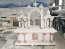 INCREDIBLE CARVED GOTHIC MARBLE RELIGIOUS CHURCH ALTAR WITH JESUS AND MARY - CA4