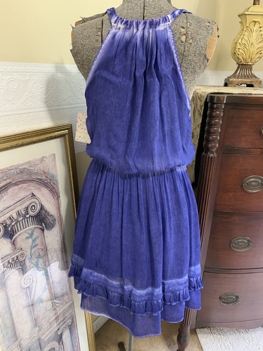 Free People Mosaic Blue & White Semi Tie Died Sleeveless Dress Flowy Size XS - Picture 4 of 11