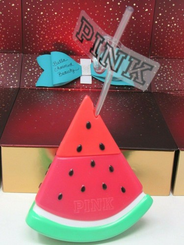 Victoria's Secret Pink Watermelon Drink Cup W/ logo Straw, Pool, Beach Fun Cute - Picture 2 of 8