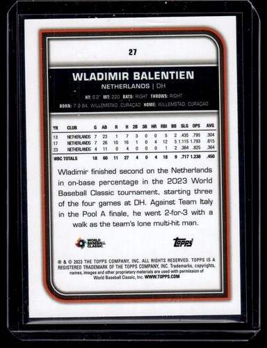 2023 Topps World Baseball Classic Wladimir Balentien Ice Foil 49/99 #27 Parallel - Picture 2 of 2