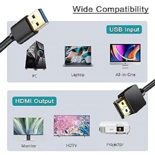 USB to HDMI Cable, USB to HDMI Adapter for Monitor, USB 3.0 Male to HDMI Male - Picture 5 of 8