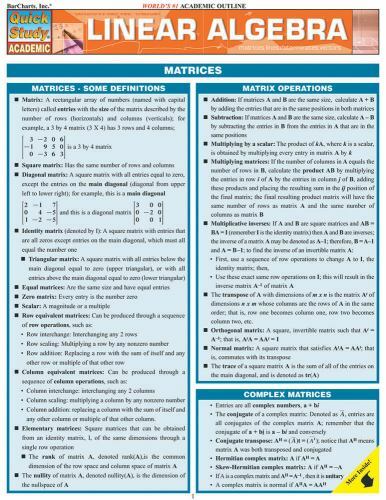 Linear Algebra (Quick Study Academic) by Kizlik, S B Fold-out book or chart The - Picture 1 of 1