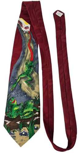 New/Vintage Anheuser Busch Budweiser Truck Frogs Necktie Tie 1996 Wine Burgundy - Picture 7 of 9