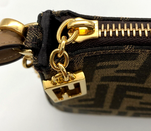 Fendi Baguette FF Brown Jacquard Fabric Clutch with Chain - Authentic - NEW - Picture 11 of 18