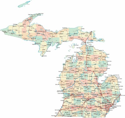 State Of Michigan Road Map 186800 Michigan Road Map State City County Detroit Mi Wall Print Poster Uk  | Ebay