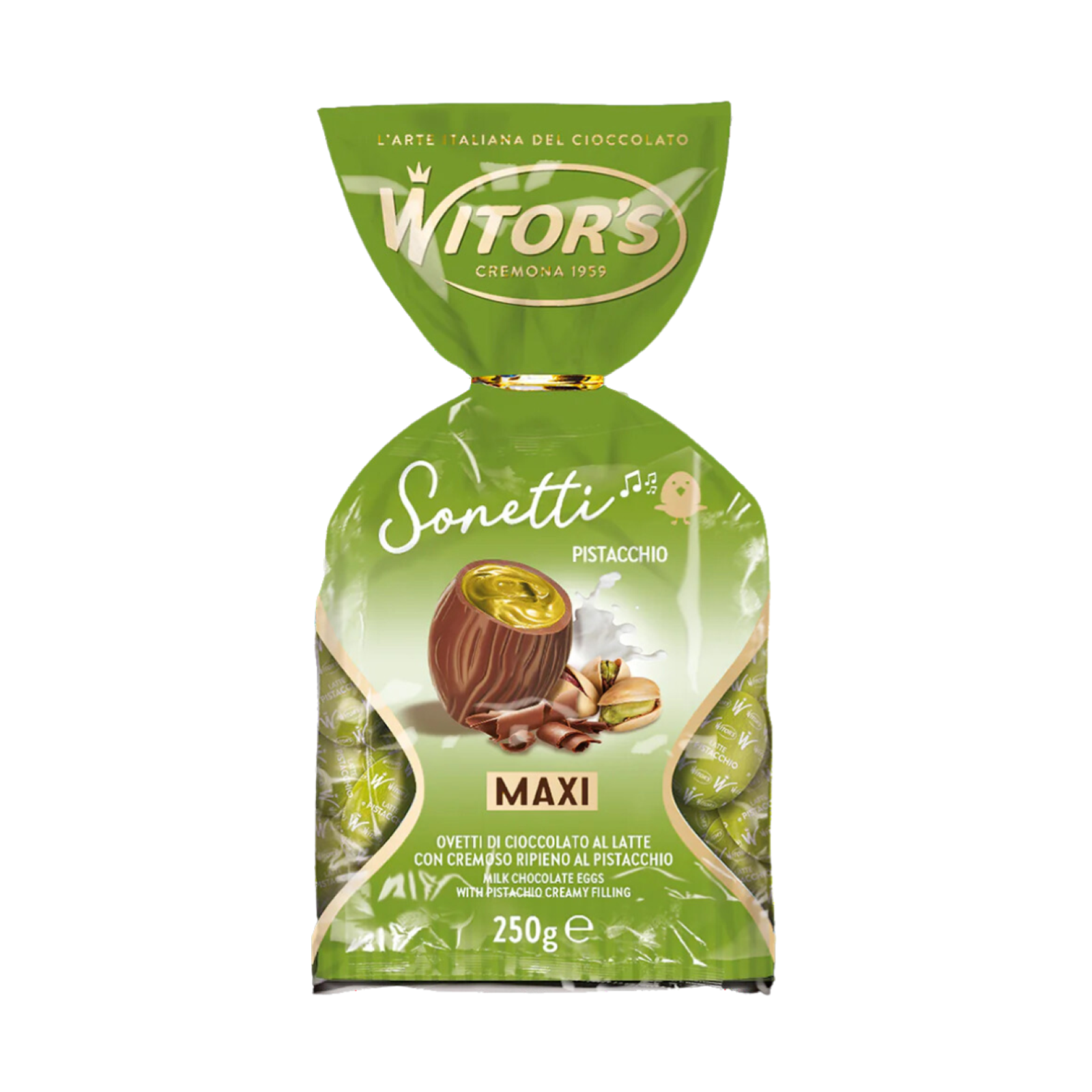 Maxi Ovetti Cioccolato Latte Witor's Con Crema al Pistacchio Busta 250 g