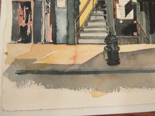 Pintura acuarela firmada Caffe Degli Artisti 15x19 West Village NYC escaparate - Imagen 3 de 12