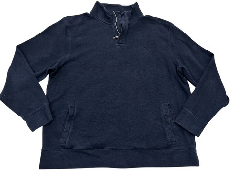 Tommy Bahama Sweater Mens 1/4 Zip Pullover Large Blue Mock Neck Pockets Logo - Picture 1 of 6