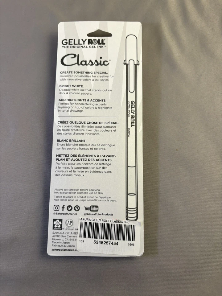 (2) Juego de 3 bolígrafos de gel blancos clásicos Sakura Gelly Roll 57454 nuevos Foto 4 de 4