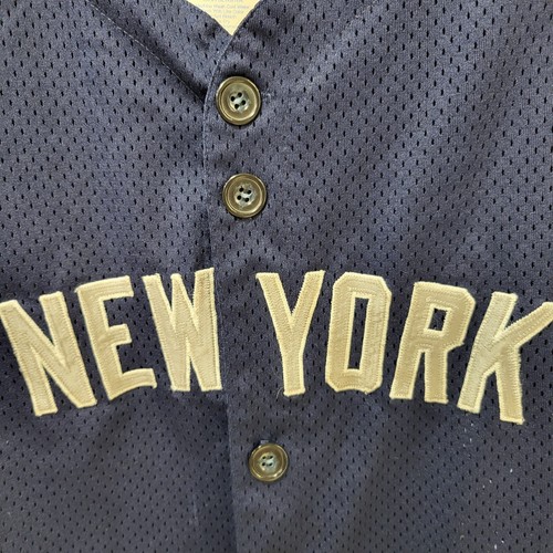 Camisa Majestic Atlética Auténtica NY Yankees MLB Talla Juvenil M Azul Malla Abotonada - Imagen 5 de 10