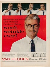 1955 Van Heusen Century Men's Shirts Vintage Print Ad Fashion Wrinkle Collar USA