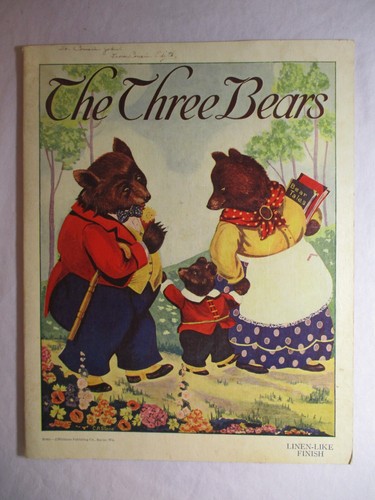 c 1930 Book THE THREE BEARS Whitman C.R. STONE Linen-Like Finish 12 COLOR PAGES - Picture 1 of 7