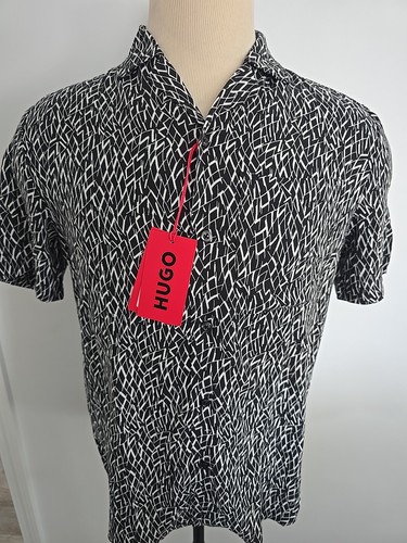 HUGO BOSS RED TAG 10259238 Ellino Men's Sh/S Black + CASUAL SHIRT SIZE S - Picture 3 of 18