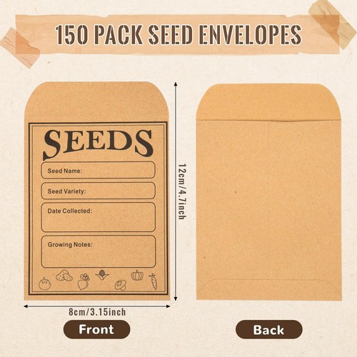 150 Pcs Kraft Seed Packets Envelopes for Flower Vegetables Seeds Storage - Picture 7 of 7