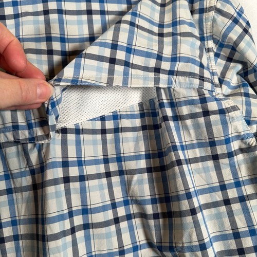 Mountain Khakis Button Down Sport Material Blue Plaid Sz M Vented Fishing Shirt - Picture 10 of 11