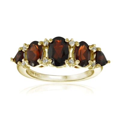 Goldfarben auf 925 Silber Granat & Weißtopas 5 Steine Halb Eternity Band Ring, S6