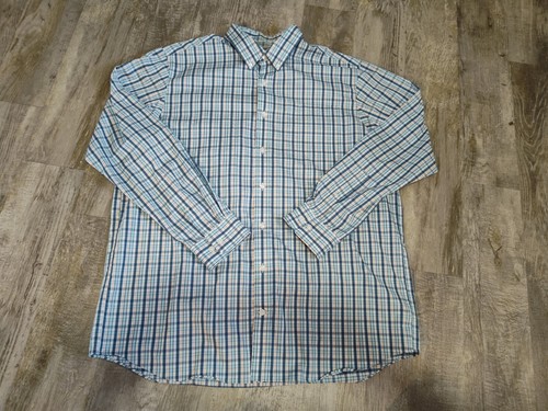 Duluth Trading Co Mens XL TALL Button Down Plaid Blue Shirt Wrinkle Fighter - Picture 1 of 17