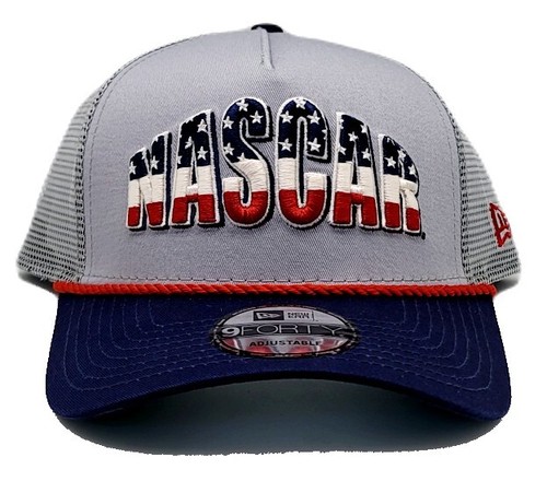 Nascar New Era 9Forty Americana Gray Blue Retro Mesh Trucker Snapback Hat Cap - Picture 2 of 7