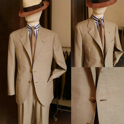 Causal Khaki Linen Men Suits Notch Lapel Slim Fit Wedding Groom Prom Blazer Pant - 第 1/12 張圖片