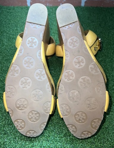 Tory Burch Almita Leather Wedge Sandals Wood Platform Yellow US 7 M - Picture 12 of 15