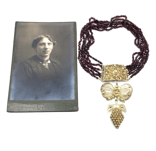 33cm antik Collier Granat Halskette Viktorianisch Damen Schmuck Silber vergoldet - Bild 6 von 18
