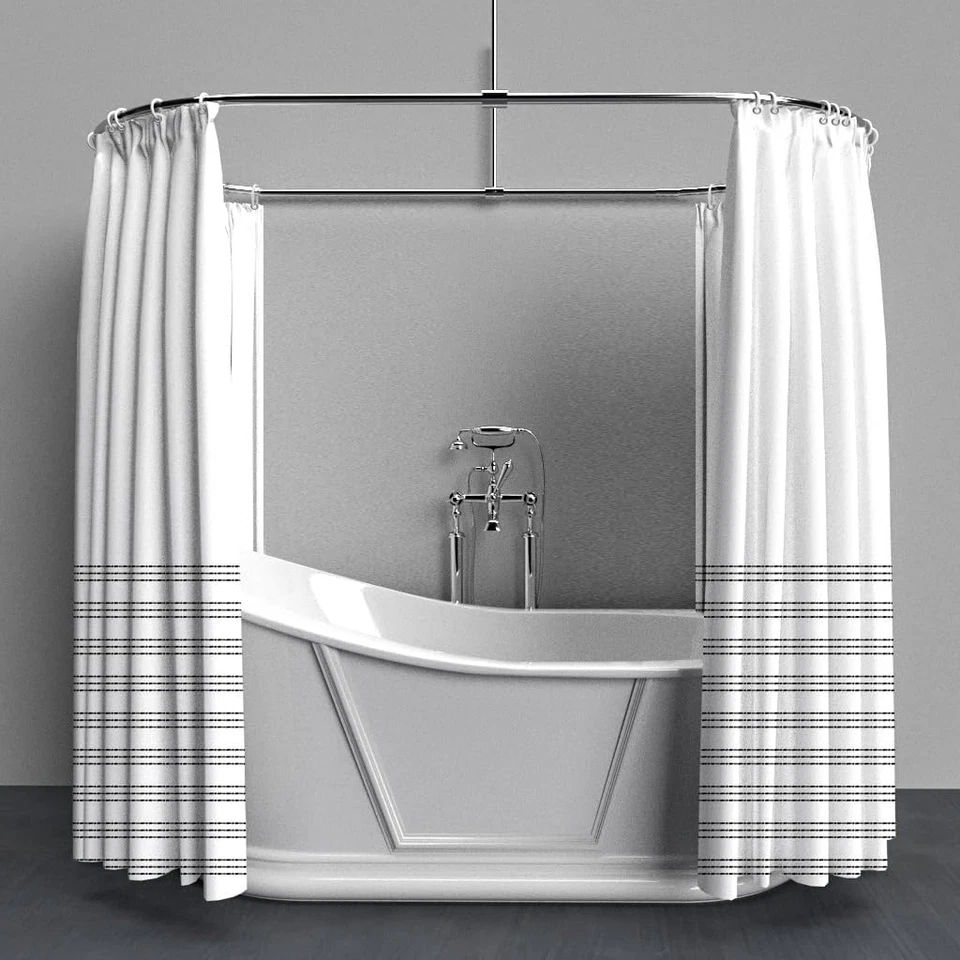 Cortina de Ducha Puesto a Cuadros, Moderna Simple Cortina de Ducha a Rayas Blancas y Negras Foto 3 de 4