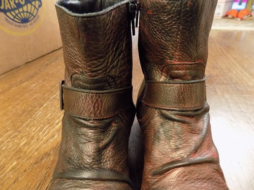 Eric Michael Gathered Distressed Combat Metallic Burgundy Bootie Heel Boots 6.5 - Picture 3 of 8