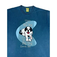 Vintage 1995 Big Dogs T-Shirt Large Blue I Love my Big Dog Single Stitch
