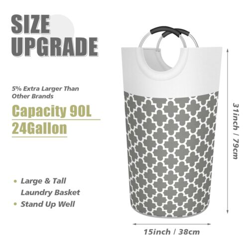 90L Large Laundry Basket Collapsible Waterproof Clothes Bin with Handles Grey - Picture 2 of 7