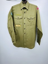 VTG Boy Scouts of America Shirt Adult 14 1/2 Green Long Sleeve Patches USA