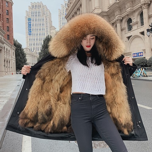 Winter Women's Genuine Raccoon Fur Collar/Liner Coats Long Parka Jackets Outdoor - Picture 24 of 40