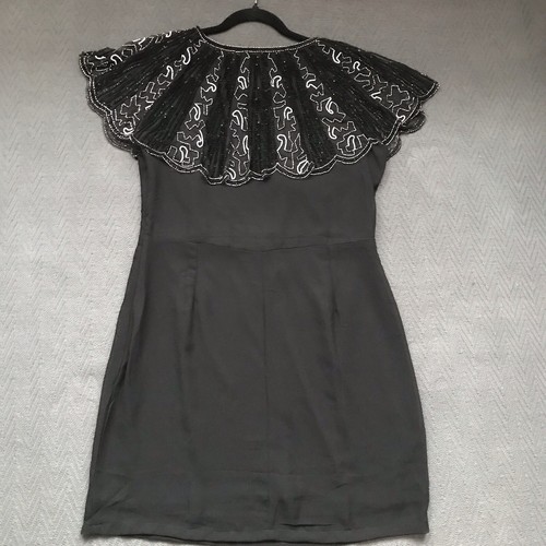 Blue Vanilla LBD Little Black Dress Beads Sequins Vintage Vibes 1920s S M - Picture 7 of 10