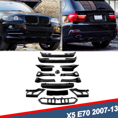 Gloss Black Front Splitter Lip Rear Diffuser For BMW X5 E70 SUV M Sport 2007-10