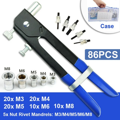 86pcs Nut Rivet Riveter Rivnut Nutsert Gun Riveting Kit M3-M8 Threaded Mandrel - Picture 3 of 12
