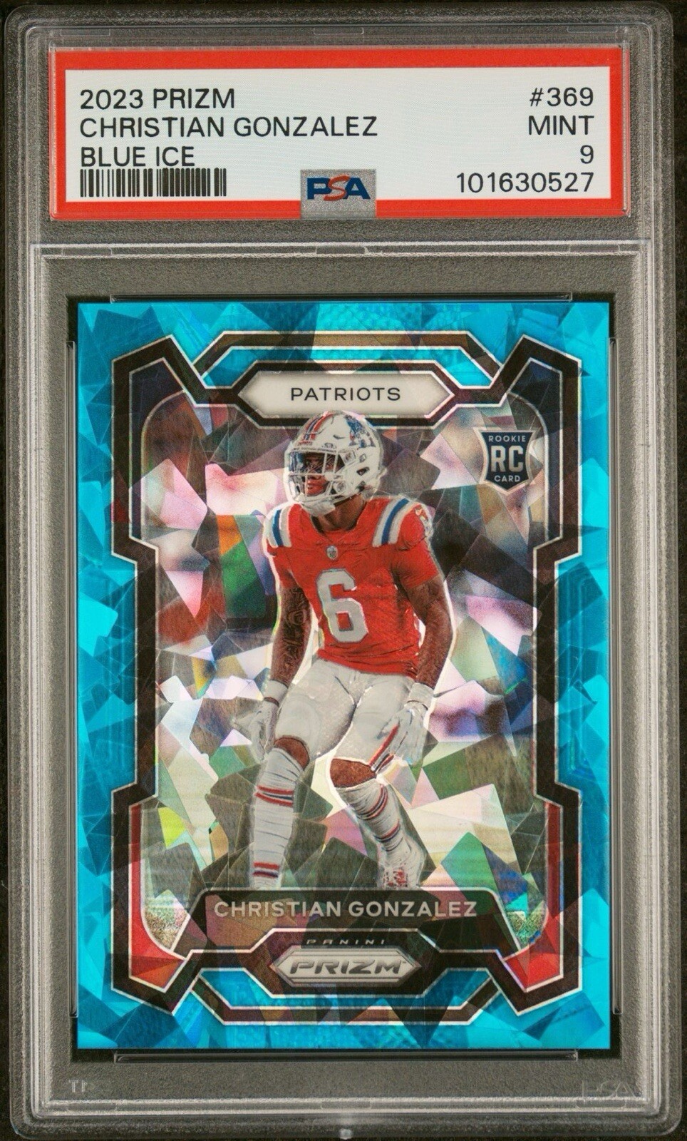 2023 Panini Prizm Blue Ice /99 #369 Christian Gonzalez Rookie Card PSA 9