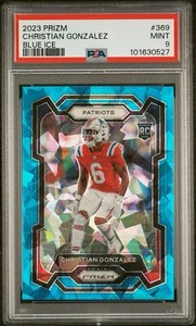 2023 Panini Prizm Blue Ice /99 #369 Christian Gonzalez Rookie Card PSA 9