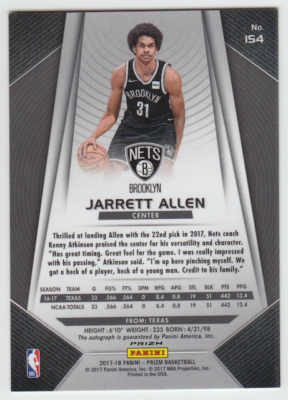 その他 Jarrett Allen prizm silver RC auto 2017-18 Panini Prizm Jarrett Allen #154 Silver Prizm Auto