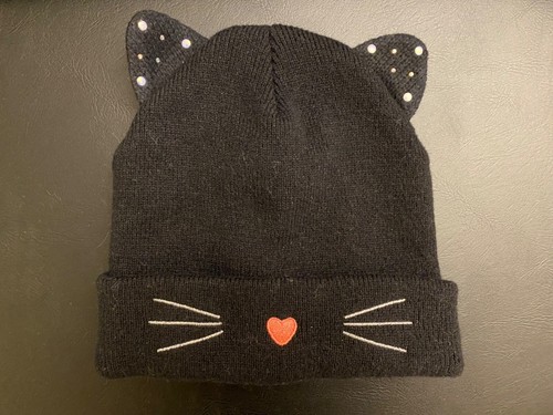 Target Toddler Girls Winter Rib Knit Beanie Hats One Size Black Kitty Rhinestone - Picture 6 of 6